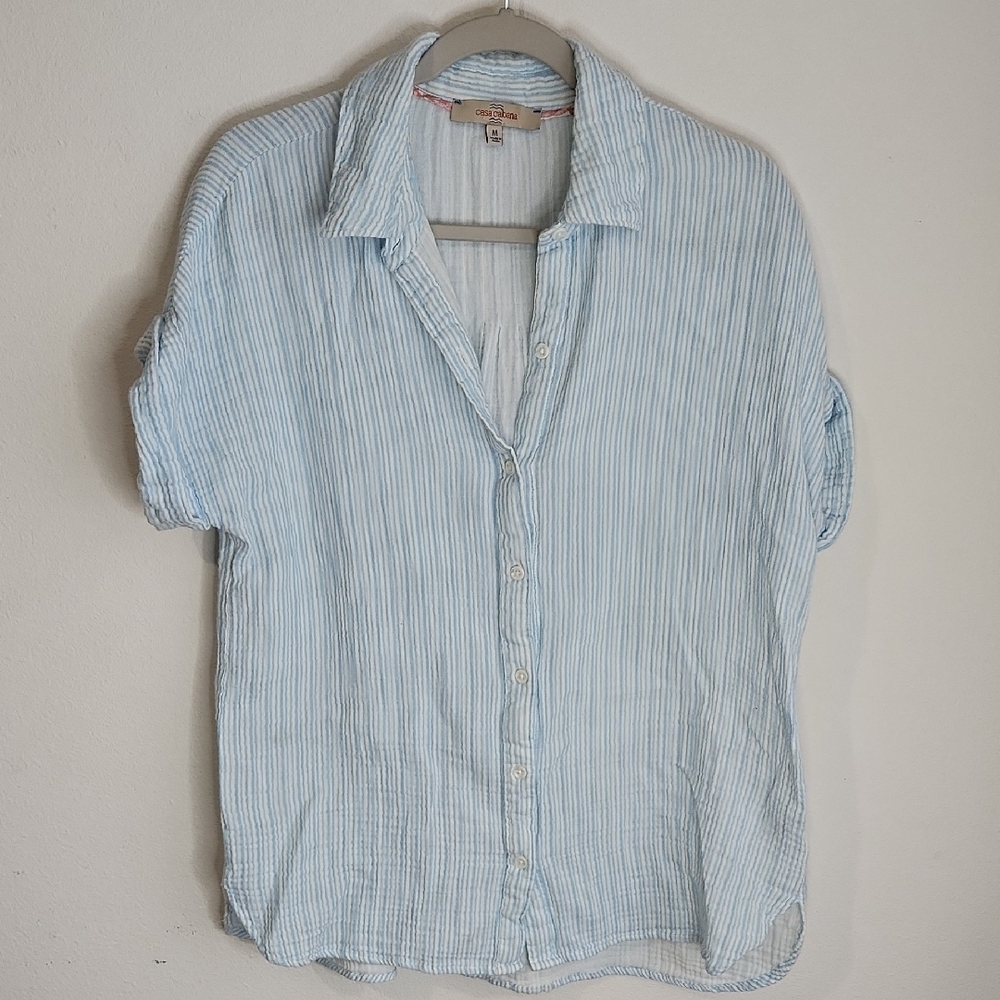 Casa Cabana Blue Striped Oversized Shirt With Folded Sleeves